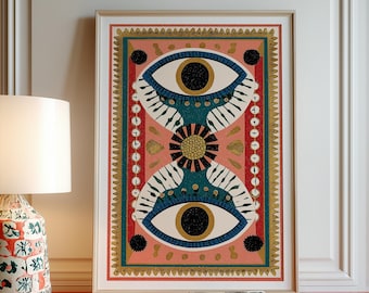 Hourglass Wall Art: Mystical Symbolic Print, Boho Surreal Decor, Eclectic Home Poster