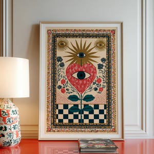 Witchy Heart Eye Wall Art: Mystical Sun Eye Poster, Boho Esoteric Decor
