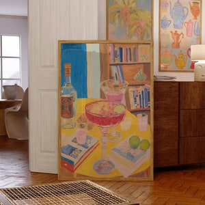 Pastel danés, Impresión de carrito de bar Matisse, Cartel de cóctel, Dibujo de vino de decoración de cocina, Arte de pared en colores pastel, Decoración colorida de cocina, Arte de pared de moda