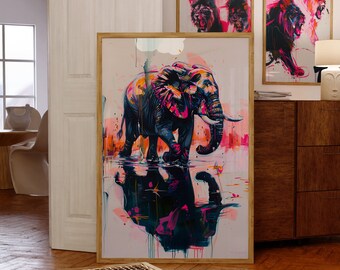 Abstract Elephant Art Print: Pink Safari Wall Decor