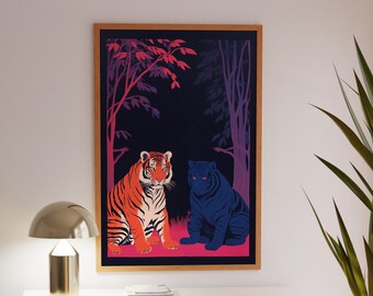 Tijgerkunstdruk: maximalist woondecoratie, saliegroene woonkamer