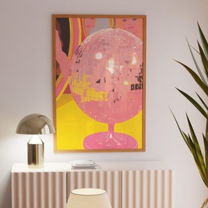 Trendy Art Print, Retro Fun Decor, Mirrorball Poster, Maximalist Wall Decor, Bedroom Decor, 70s Home Decor, Disco Ball Statement Wall Art