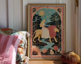 Strength Tarot Card Print: Feminine Courage Art, Mystical Major Arcana Illustration