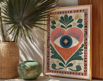 Sacred Heart Eye Art Print: Mystical Boho Home Decor