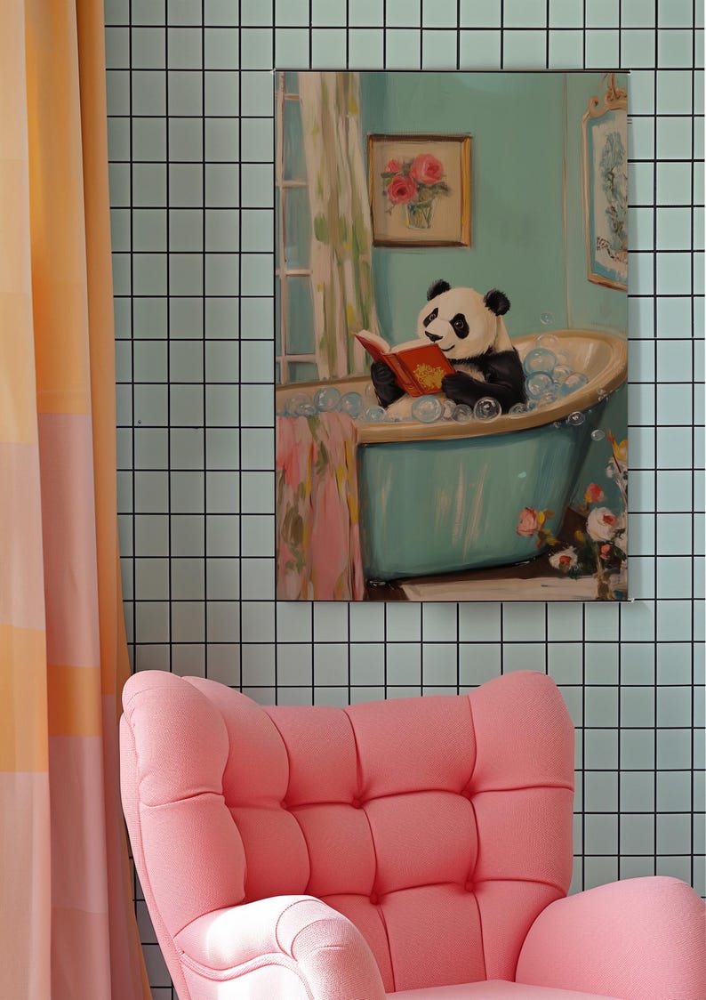 Panda in Bathtub Art Print: Maximalist Bathroom Decor - Etsy