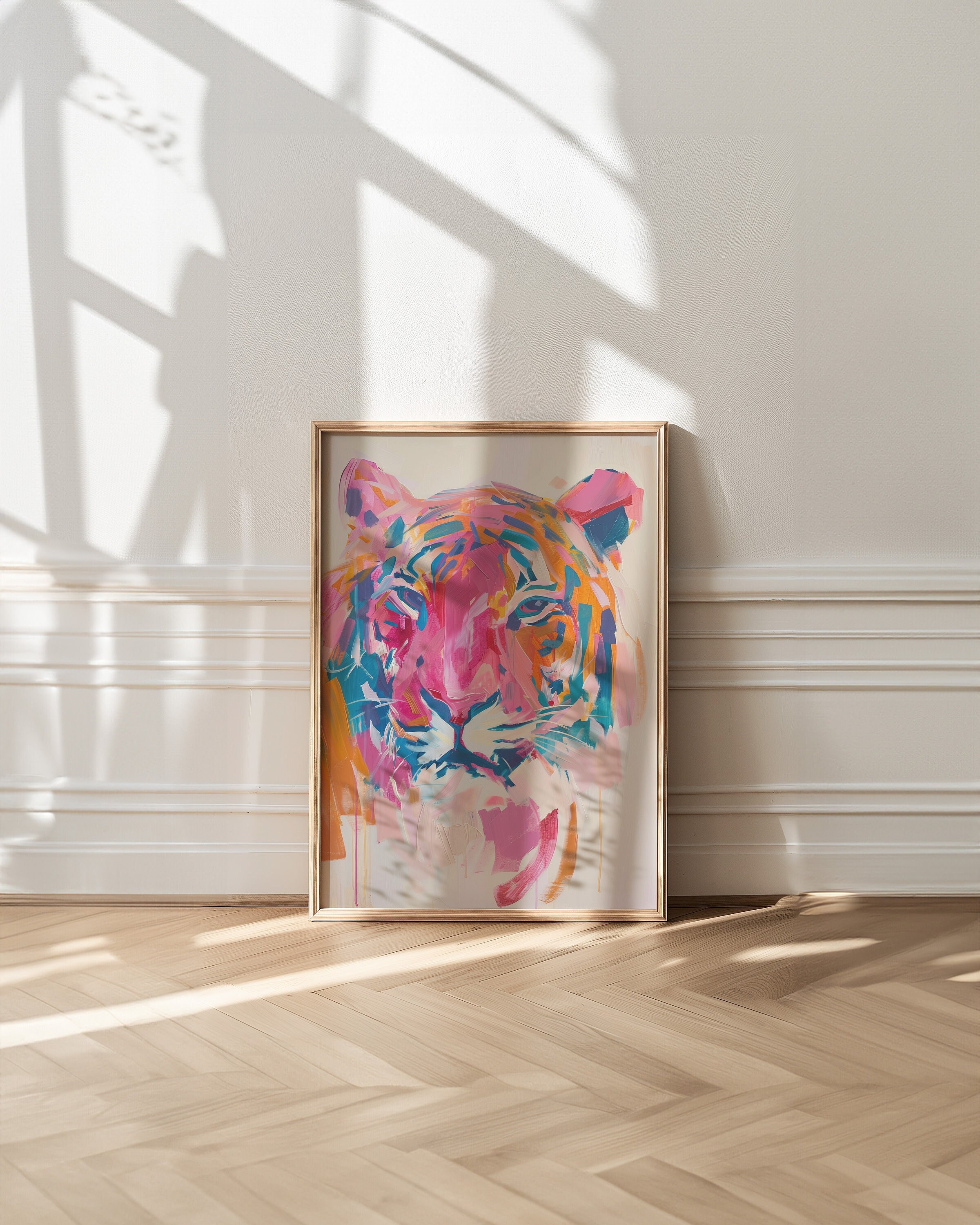 Pink Tiger Art Print, Trendy Wall Decor, Eclectic Poster, Girly Bedroom Decor, Maximalist Dopamine Decor, Pink Kitsch Aesthetic, Tiger Print