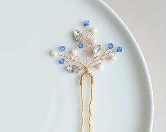 Something Blue Bridal Hair Pin, Blue Crystal Wedding Hair Accessory for Bride