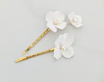 Wedding Bobby Pins Flower Hair Grip White Hair Pins Wedding Hair Clip Flower Hair Piece Bride Hair Accessories Bridal Headpiece Minimal