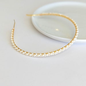 Dainty Pearl Bride Headband: Minimalist Bridal Hair Accessory