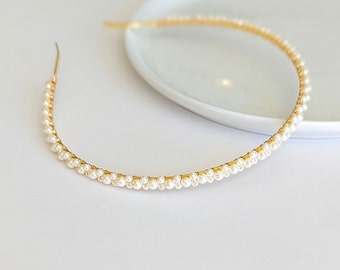 Bandeau de mariée fine perle ivoire bandeau de perles blanches bandeau de mariée délicat postiche simple accessoire de cheveux courts mariée minimaliste