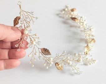 Wedding Hair Piece Gold Hair Vine Wedding Halo Leaf Bridal Headpiece Leaf Bridal Headband Gold Hair Jewelry Boho Wedding Crown Gold Tiara