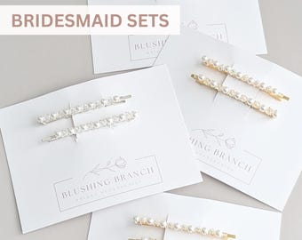 Bridesmaid Hair Pins Gift, Pearl Crystal Bobby Pins Set of 2, Bridal Party Hair Accessories, Bridesmaid Proposal, Wedding Day Thank You Gift