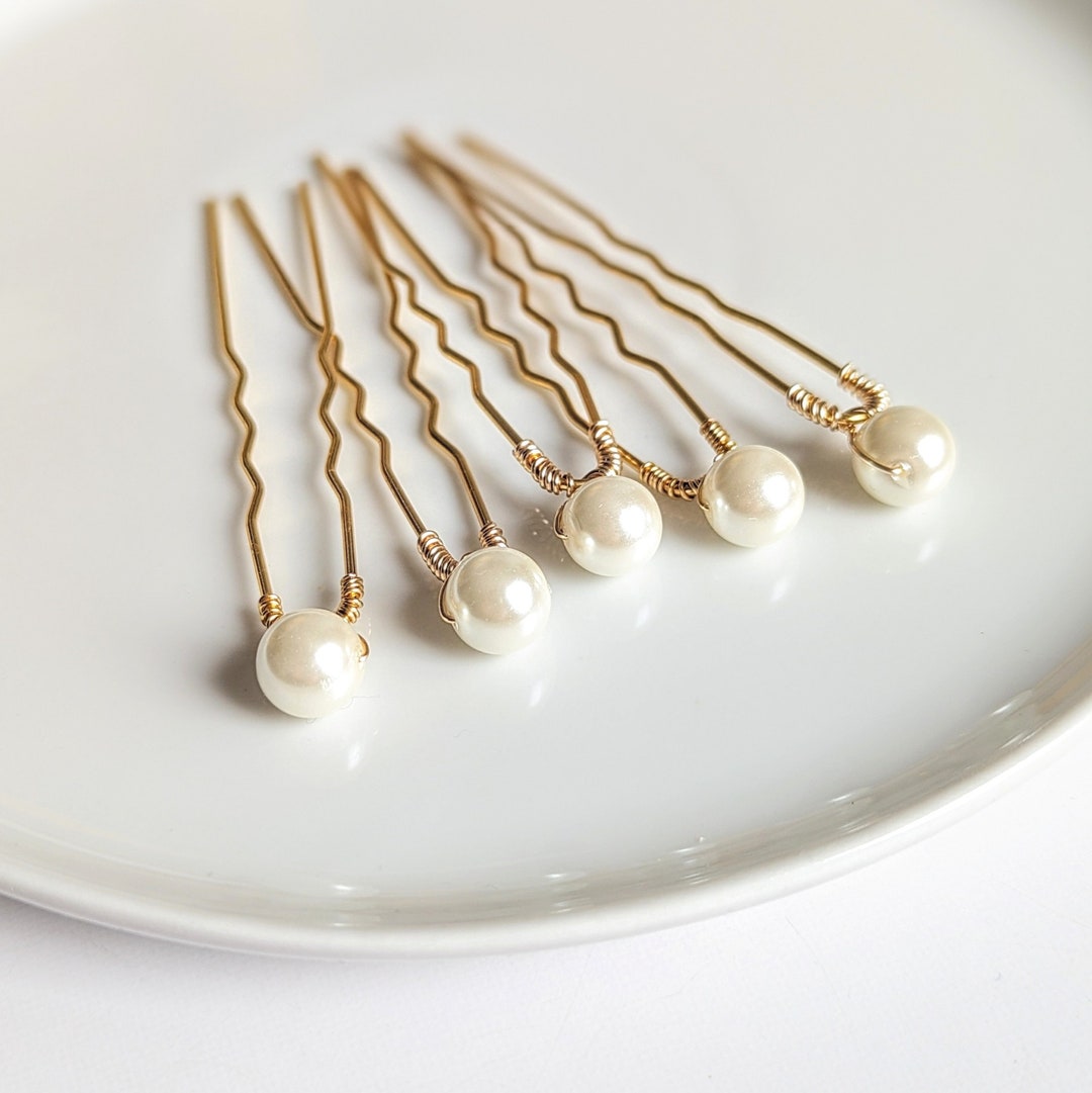Pearl Bridal Hair Pins Dainty Hair Piece Bride Simple Headpiece Wedding ...