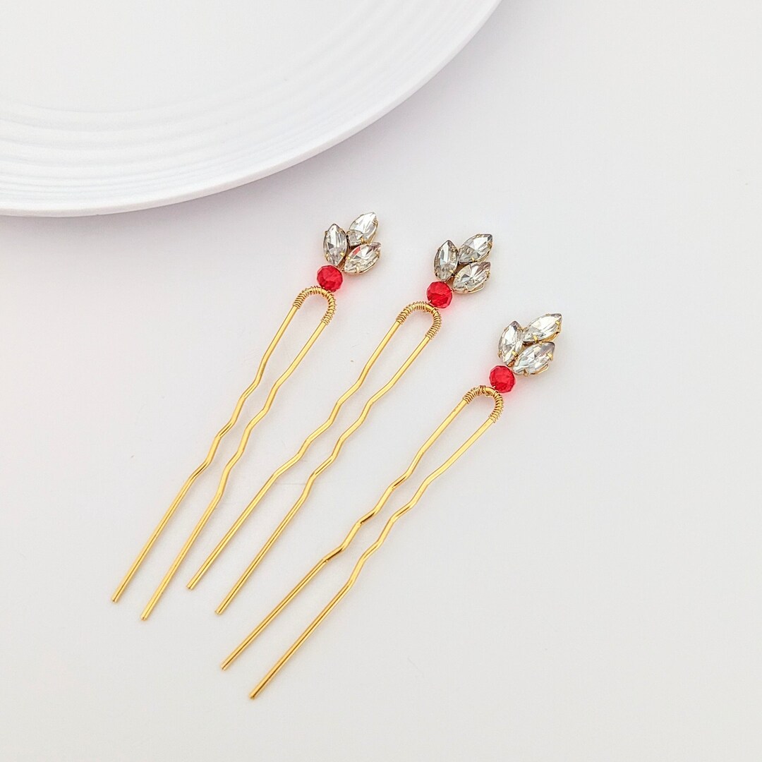 Bride Hair Pin Red Crystal Wedding Hair Accessories Bridesmaid Etsy