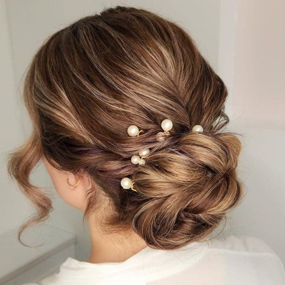 Pearl Bridal Hair Pins Dainty Hair Piece Bride Simple Headpiece Wedding ...