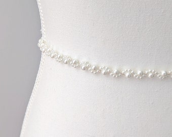 Simple Belt Bridal Pearl Bridesmaid Belt For Wedding Dress Bridal Belt Minimal Bride Tie Belt Bridal Vine Sash Minimalist Bride Pearl Sash