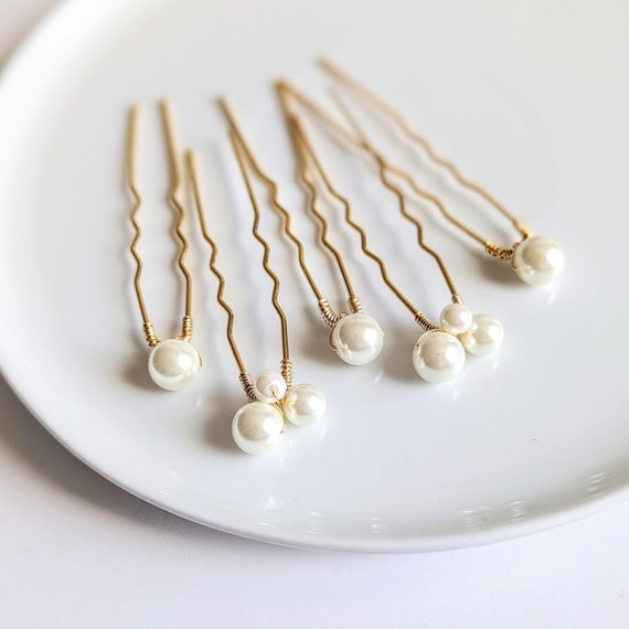 Pearl Accent Hair Clip Set - Classic White PEARL HAIR PINS Set of 8 White Bun Bobby Pins, Pearl Wedding  main image 2