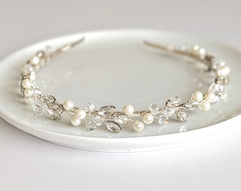 Rhinestone Headband Bride Dainty Headpiece Bridal Rhinestone Hairband Wedding Elegant Hairpiece Bride Crystal Crown Thin Wedding Tiara Pearl