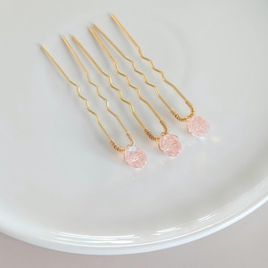 Light Pink Crystal Hair Pins: Gold Bridal Hair Piece