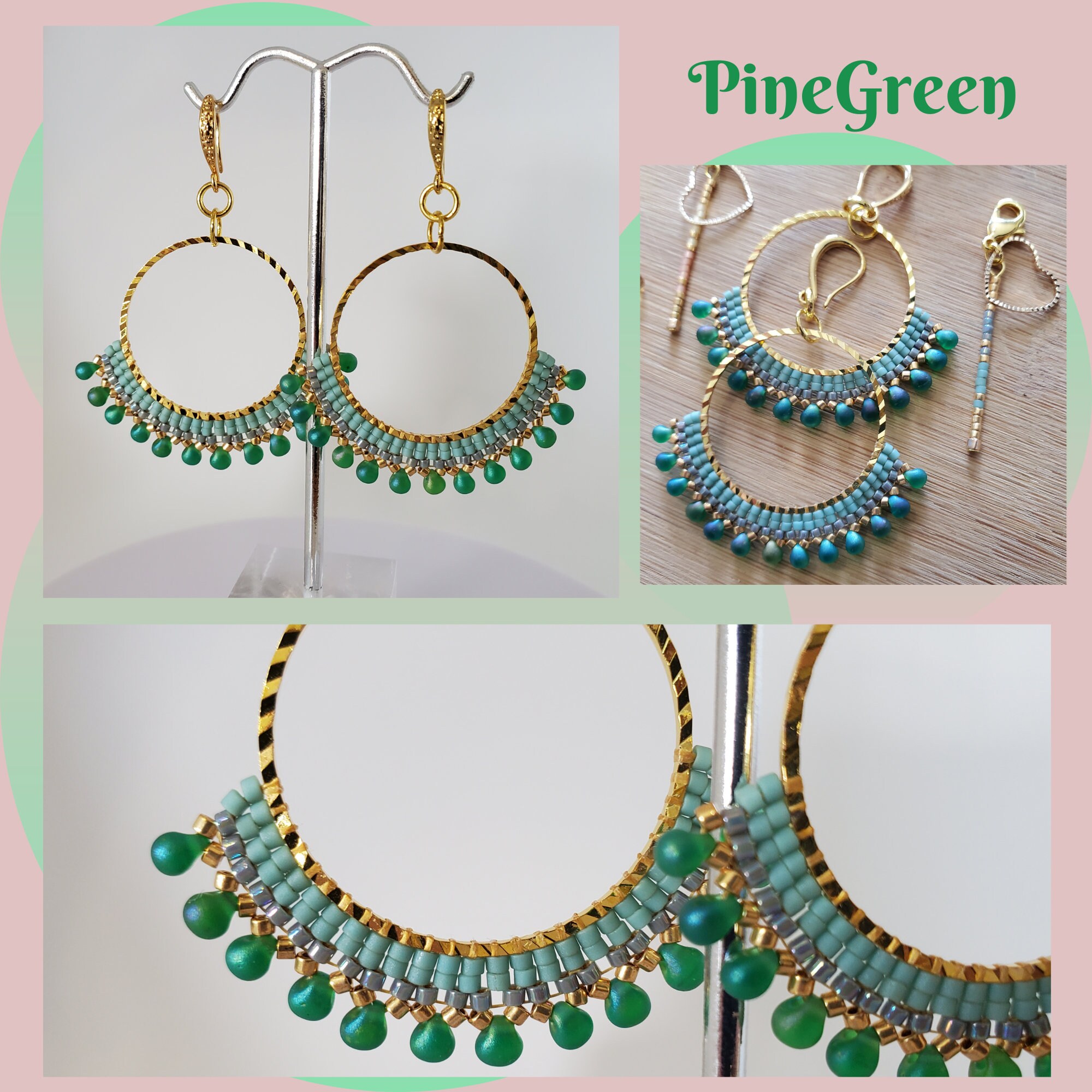 Beaded Hoop Earrings With Charms, Handmade, Miyuki Delica Beads