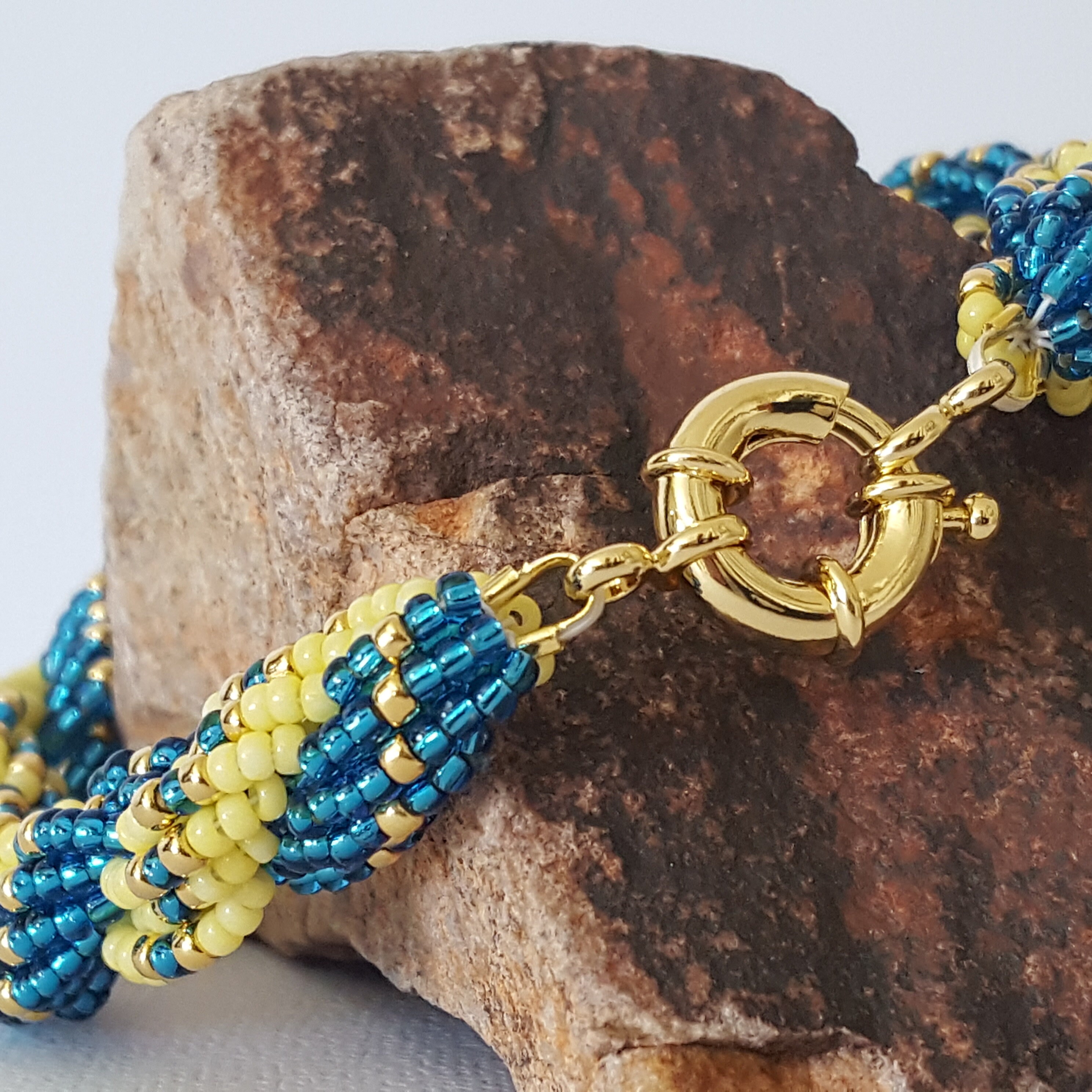 Beaded Bracelet Double Spiral Beaded Bracelet Yellow Silver | Etsy