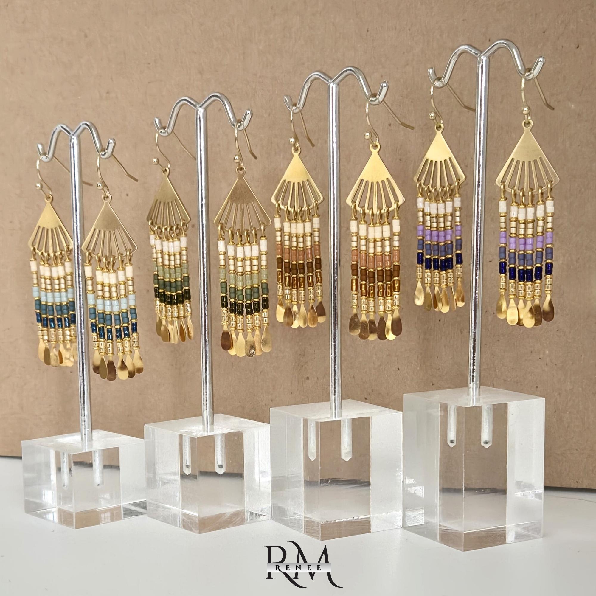 Beaded Fan Fringe Earrings, Brass Fan Charm, Miyuki Delica Beads, Handmade, Gold Plated Ear Wires, Jewelry Trends, Wonderful Gifts