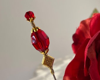 Hatpin ~ Sparkling Red Crystal 8” Stick Pin ~ Includes Clutch ~ Sturdy to wear ~ Very high quality ~ Can be shortened
