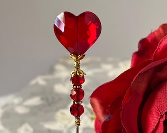 Heart Hatpin ~ Sparkling Red Crystal 7” Stick Pin ~ Includes Clutch ~ Sturdy to wear ~ Very high quality ~Valentine’s Day Sweetheart Gift