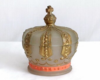 Vintage Vallerysthal Bonbonniere Lidded Glass Candy Dish with Cross