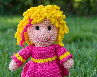 Bambola amigurumi rosa, piccola bambola all'uncinetto, bambola fatta a mano, regalo di compleanno, bambola all'uncinetto, hippie Amigurumi