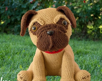 Gehäkelter Amigurumi-Hund, Stoffhund, Mops-Amigurumi, Häkeltiere, Gehäkelter Mops-Hund, Geschenk für Freundin