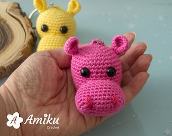 Keychain crochet, Hippo keychain, Keychain amigurumi doll, Small crochet amigurumi, Gift for women, Mini amigurumi, Colored key chains