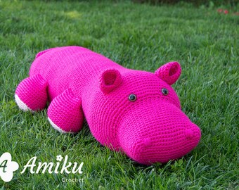 Ippopotamo Amigurumi, Grande Amigurumi, Amigurumi XXL, Grande ippopotamo ripieno, Ippopotamo all'uncinetto, Peluche ippopotamo all'uncinetto