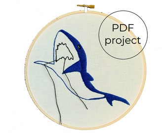 embroidery pattern pdf, shark embroidery kit, gift for mom, hand embroidery patterns pdf,