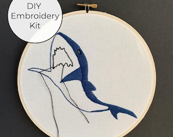 Flossing Shark / Beginner DIY Embroidery Kit / Great for adults and kids!