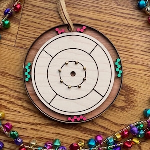 Crokinole Christmas Ornament // Layered Ornament // Christmas 2023 // Wooden Ornament // Board Game Ornament // Ornamental Tree Hanger