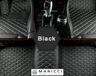 Manicci Luxury Leather Custom Fitted Car Mats - Black Car Mats Full Set Multiple Stitching Options