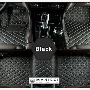 Manicci Luxury Leather Custom Fitted Car Mats - Black Car Mats Full Set Multiple Stitching Options