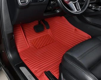 Custom Fit Leather Car Floor Mats Maroon Red Stripe Full Set Luxury Car Accessories for All Models