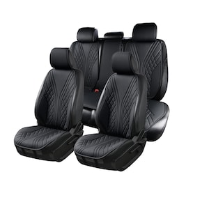 Manicci Curved Diamond Autositzbezüge | Schwarzes Leder | Atmungsaktiver Soem-Style | Einfache Installation | Custom Fit für alle Fahrzeuge | 5 Farboptionen