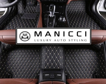 Manicci Luxury Leather Custom Fitted Car Mats Black Diamond Car Mats Full  Set With Beige Stitching 