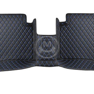 Black With Blue Luxury Diamond Custom Fitted Premium Leather Car Floor Mats Full Set V1.0