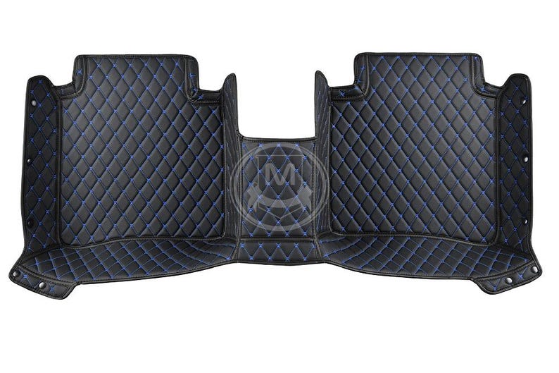 Black With Blue Luxury Diamond Custom Fitted Premium Leather Car Floor Mats Full Set V1.0