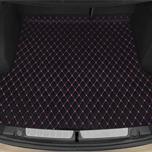 Manicci Luxury Diamond Leather Custom Made Car Boot Trunk Liner Base Cargo Mat - Black with Purple Stitching