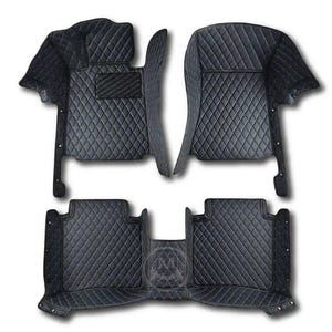 Black With Blue Luxury Diamond Custom Fitted Premium Leather Car Floor Mats Full Set V1.0