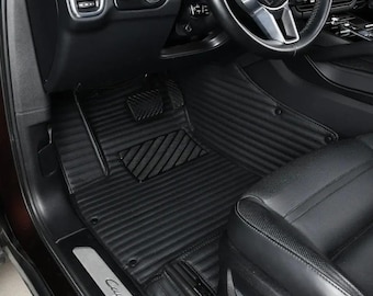 Black With Black Luxury Stripe Custom Fitted Premium Leather Car Floor Mats Full Set V1.0