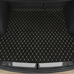 Manicci Luxury Diamond Leather Custom Made Fitted Car Boot Liner Base Mats Cargo Liners - Black with Beige Stitching