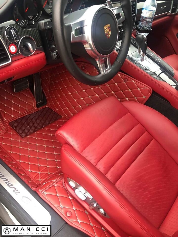 Manicci Luxury Leather Custom Fitted Car Mats Maroon Red Diamond