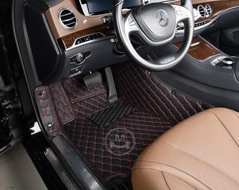 Schwarz mit rotem Luxus Diamant Individuell angepasste Premium Leder Auto-Fußmatten Full Set V1.0