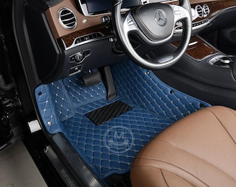 Juego completo de alfombrillas de coche de cuero premium personalizadas con diseño de diamante azul de lujo V1.0